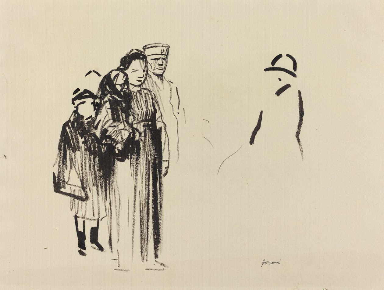 ドイツ兵と一緒にいる女性と 2 人の子供、c. 19141919. 作： ジャン・ルイ・フォラン