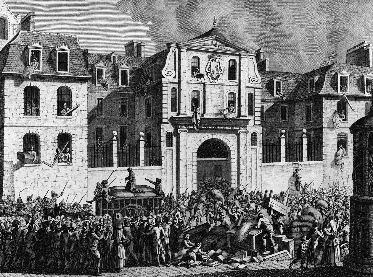 フランス革命。1789年7月13日月曜日、革命派によるパリのサンラザール邸の略奪。プリオールの後にベルソーが描いた版画。パリ、革命史研究所の図書館 作： Jean Louis II（後）Prieur
