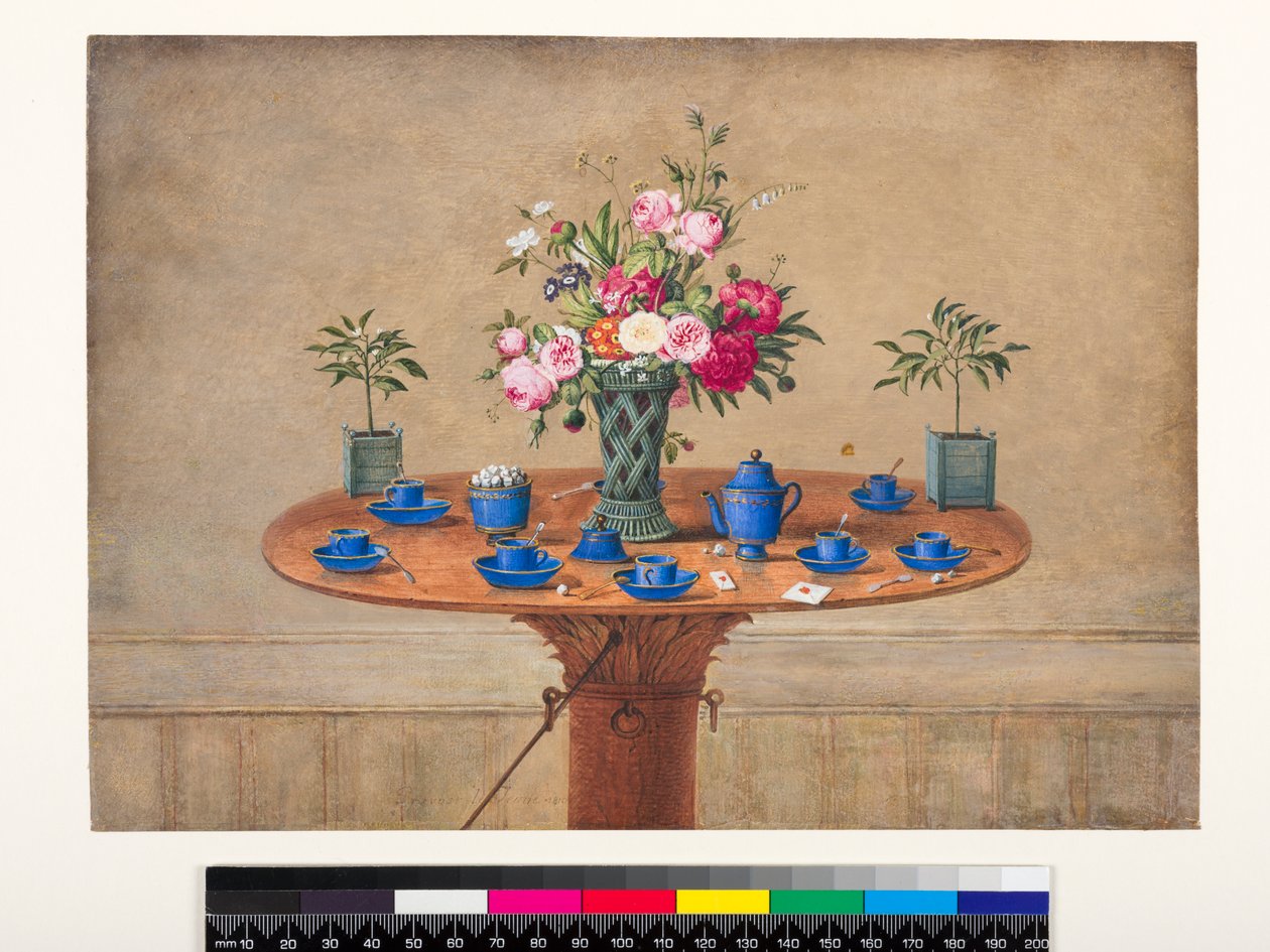 花瓶とお茶のサービスのある静物、1810 作： ジャン・ルイ・プレボスト