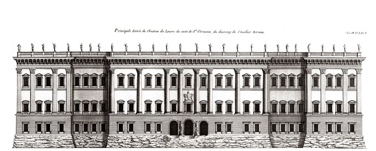 Der Louvre in Paris, Projekt von Gian Lorenzo Bernini: Erhebung der Hauptfassade zur Saint-Germain l