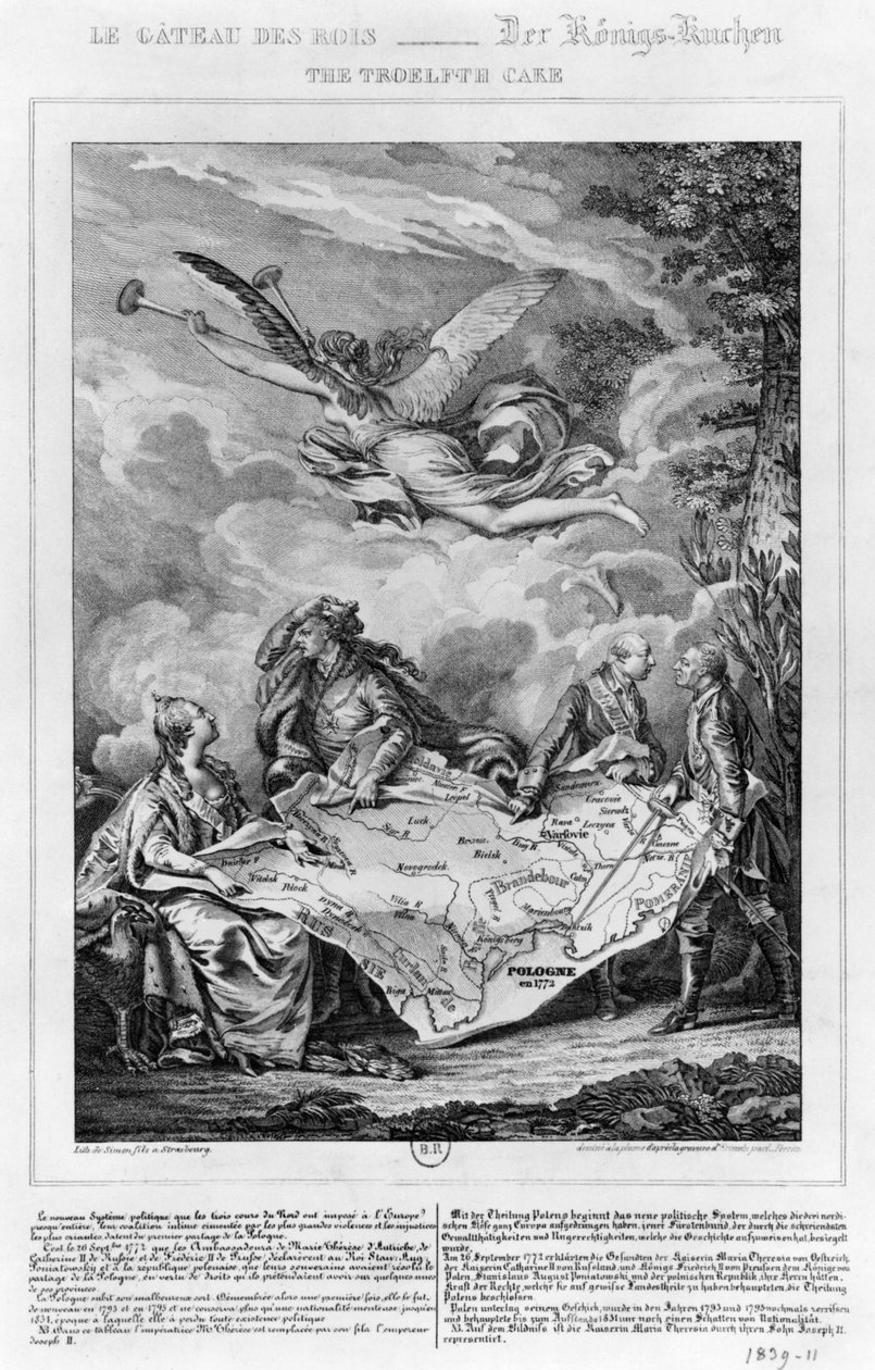 1772年9月26日のポーランドの最初のパーティションであるTroelfth Cakeは、Noel Le Mire（1724-1800）（リソ）によって彫刻されています（bw写真） 作： ジャン＝ミッシェル・ザ・ヤング・モロー