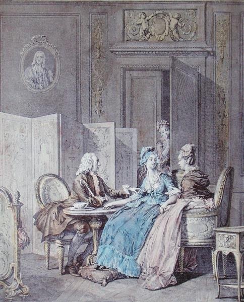 妊娠宣言 18世紀後半 ピエトロ・アントニオ・マルティーニ(1739-97)のエングレーヴィング(カラーエングレーヴィング)(19554も参照) 作： ジャン・ミシェル・ザ・ヤンガー（後）モロー