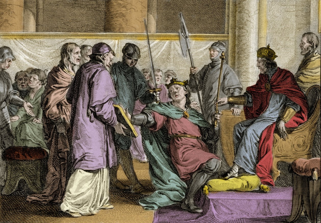 ブルターニュ王エリスポエ（857年没）（Herispogius - Hervspogius - Respogius）は、851年、バルド公シャルル2世（823年～877年）の手から王国の装飾品を受け取った。ジャン・ミッシェル・モロー（モロー・ル・ジュン）（1741-1814）によるエングレーヴィング 作： ジャン＝ミッシェル・ザ・ヤング・モロー