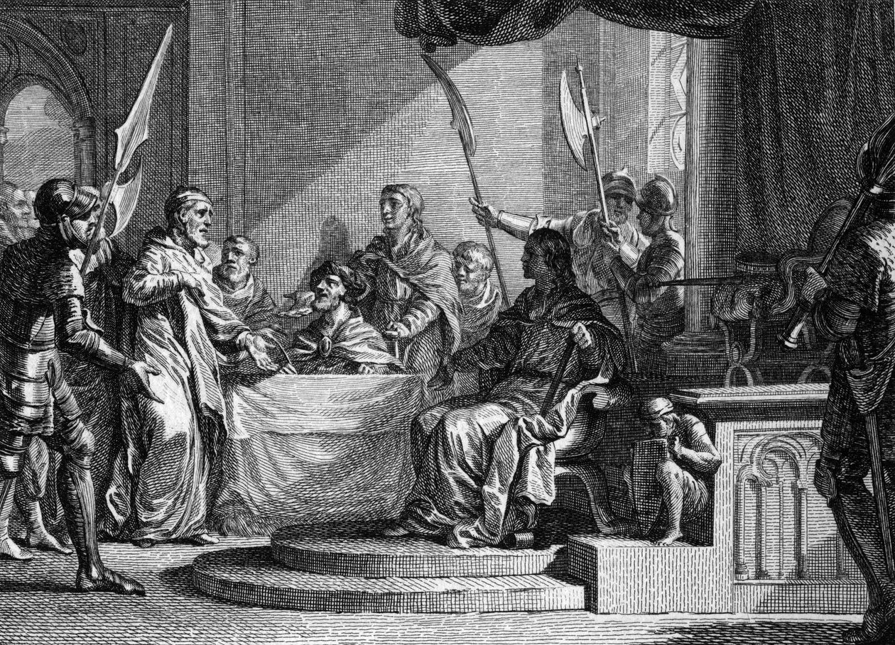 Interregne de Charles Martel, 737: ティエリー4世（713-737）の死後、パレの市長であったシャルル・マルテルがInterregneを務める。ジャン・ミシェル・モロー（モロー・ル・ジュンヌ）（1741-1814）によるエングレーヴィング 作： ジャン＝ミッシェル・ザ・ヤング・モロー