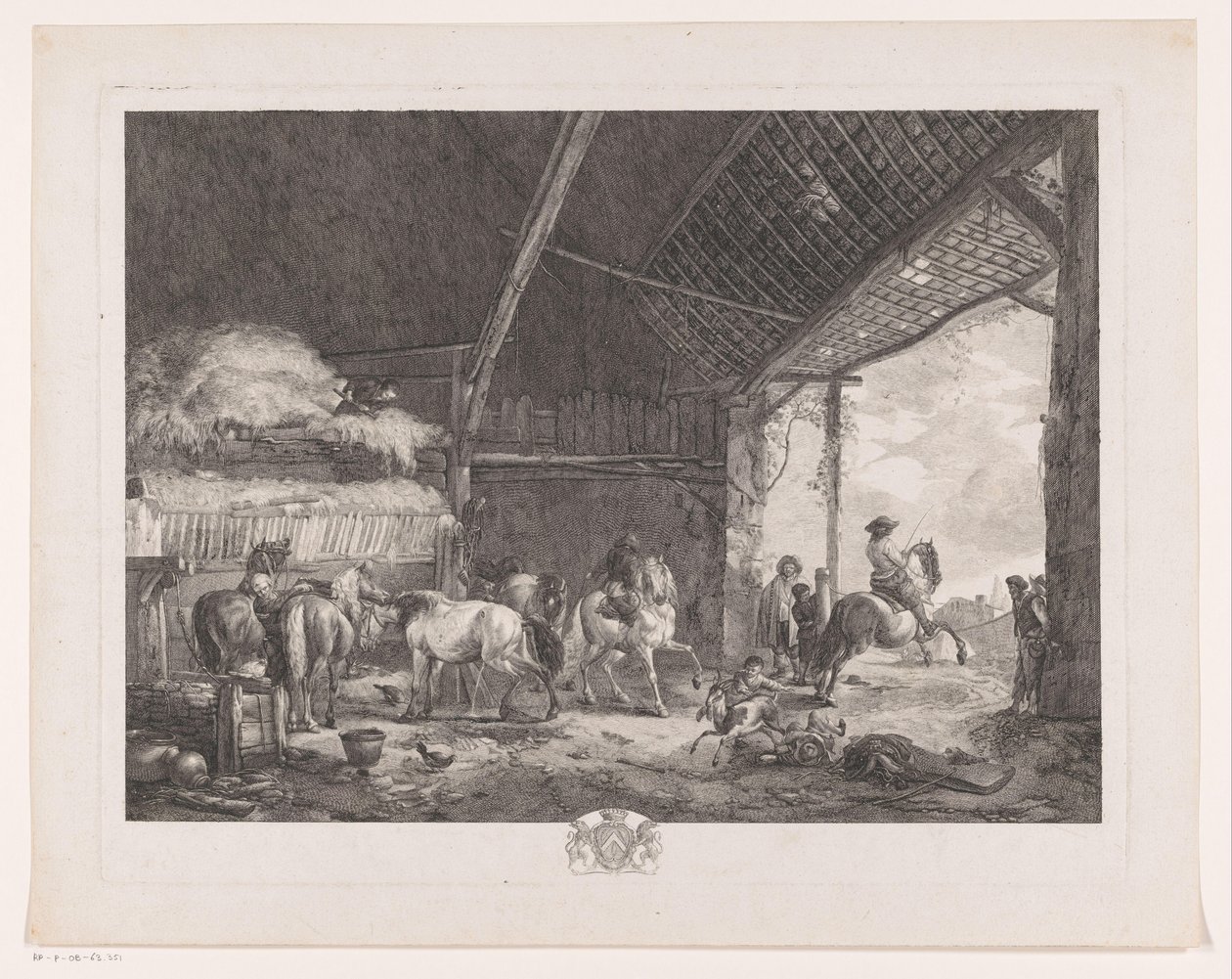 郵便局厩舎の人物と馬 レキュリー・ド・ラ・ポスト Philips Wouwermanによる絵画の後の版画（シリーズタイトル） Works of Ph.pe Wouwermans Hollandois (シリーズタイトル) 作： ジャン・モイロー