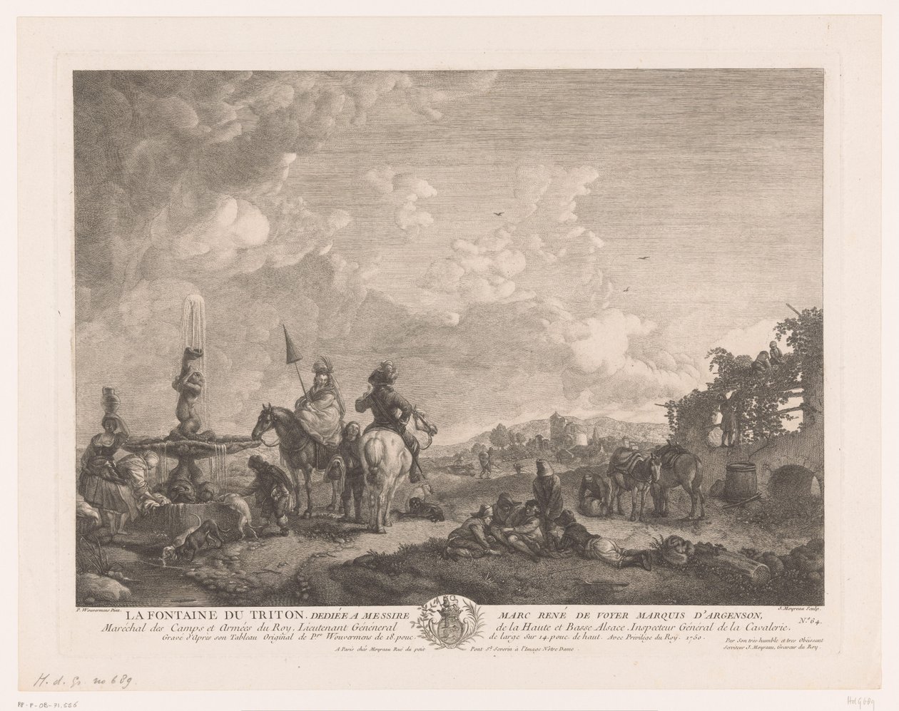 噴水のある風景 La Fontaine du Triton (オブジェクトのタイトル) Philips Wouwermanによる絵画の後の版画（シリーズタイトル） Works of Ph.pe Wouwermans Hollandois (シリーズタイトル) 作： ジャン・モイロー