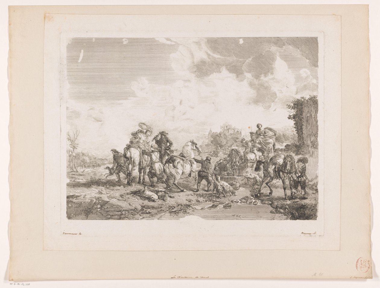 噴水で休む狩猟団 ヴィーナスの泉 Philips Wouwermanによる絵画の後の版画（シリーズタイトル） Works of Ph.pe Wouwermans Hollandois (シリーズタイトル) 作： ジャン・モイロー