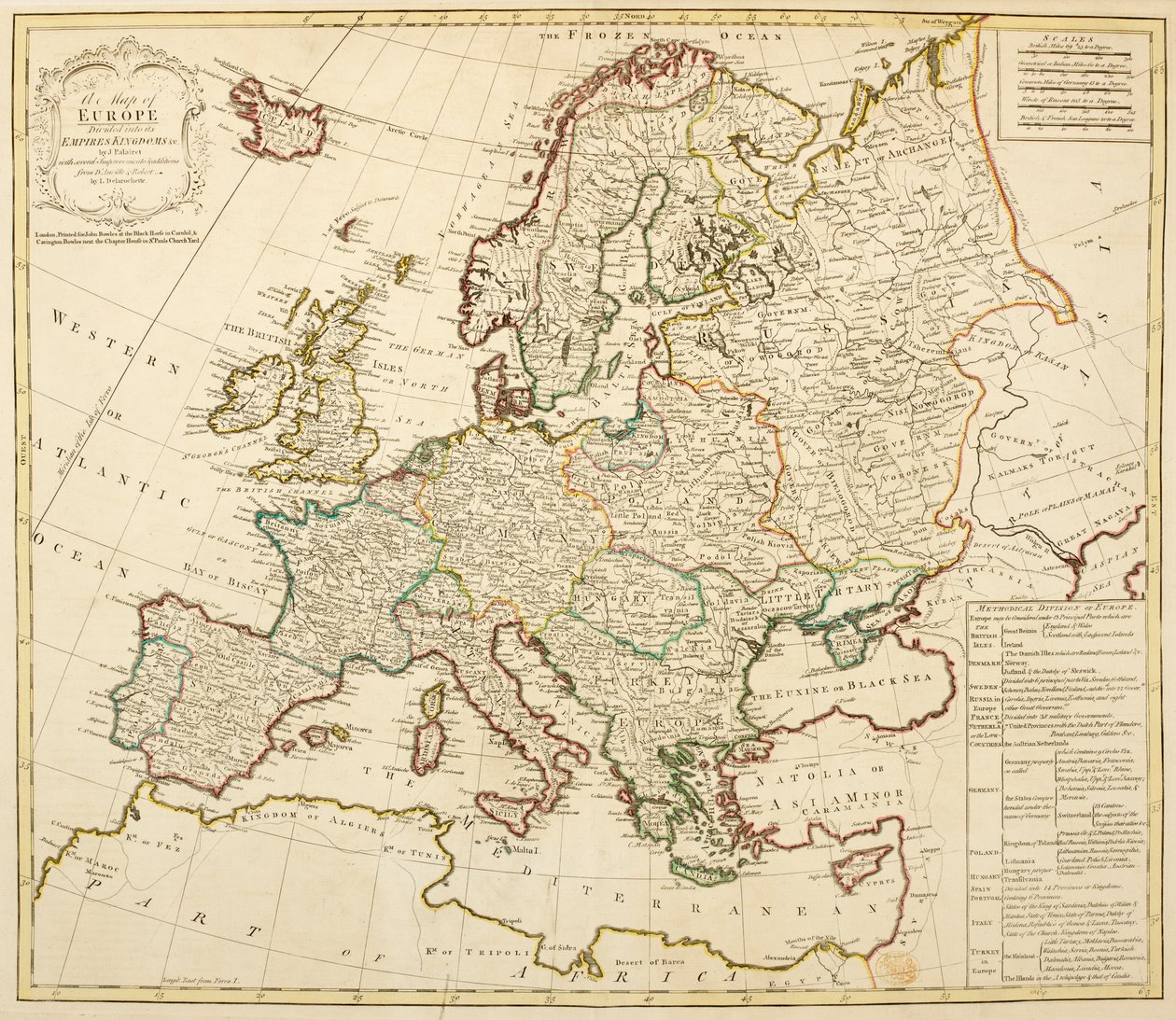 帝国と王国に分割されたヨーロッパの地図、J. Palairet 作、D