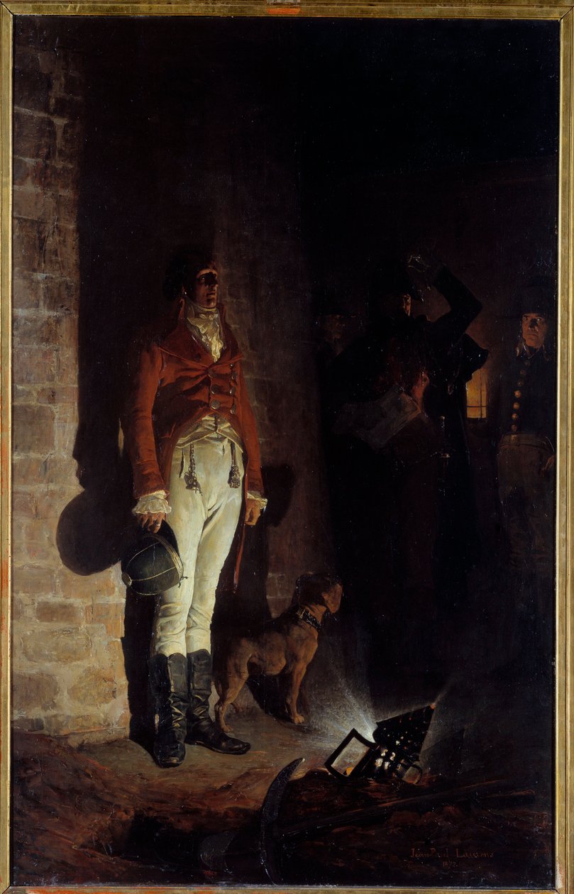 Der Tod des Herzogs von Enghien (1772-1804). Louis Antoine Henri de Bourbon, Herzog von Enghien (1772-1804), ohne Beweise verdächtigt, gegen den Ersten Konsul Napoleon Bonaparte geplottet zu haben, wurde am 21. März 1804 in Vincennes hingerichtet. Gemälde  von Jean Paul Laurens