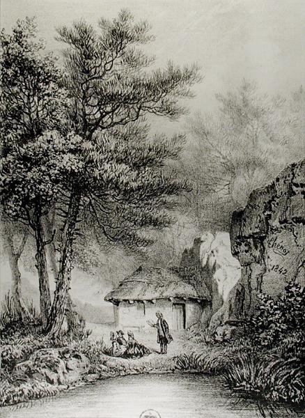 Jean-Jacques Rousseaus（1712-78）Ermenonvilleのキャビン、1842年 作： ジャン・ピエール・アット・テノ