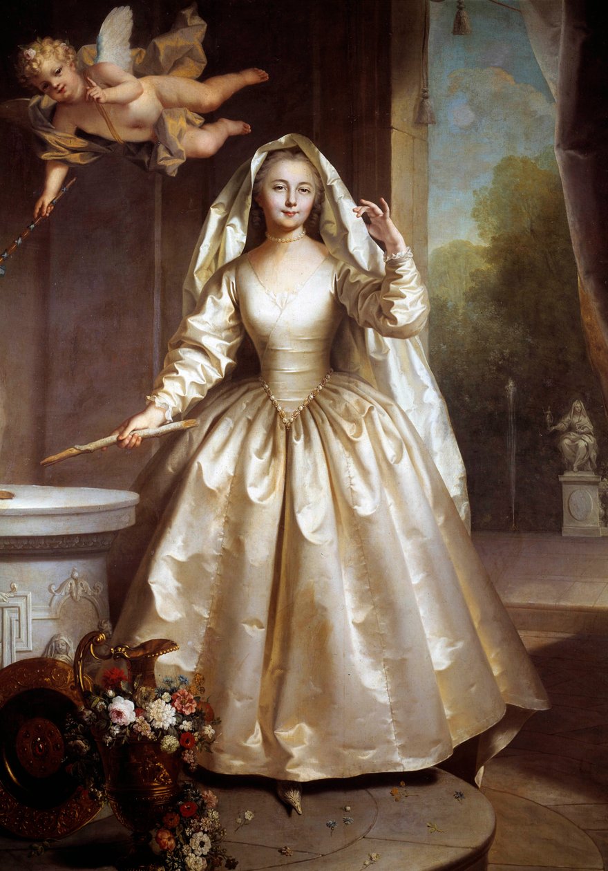 マリー・フランソワーズ・ペルドリジョン、マダム・ブーシェ（1716-1734）のヴェスタルとしての全身肖像画 ジャン・ラオウ（1677-1734）による1733年の日。2,61x1,97 m ディジョン、ミュゼ・デ・ボザール 作： ジャン・ラウ