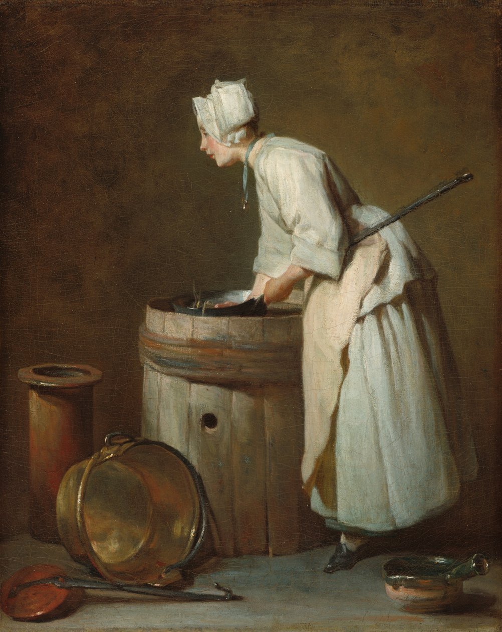食器洗いのメイド、c。 1738年。 作： ジャン・バプティスト・シメオン・シャルダン