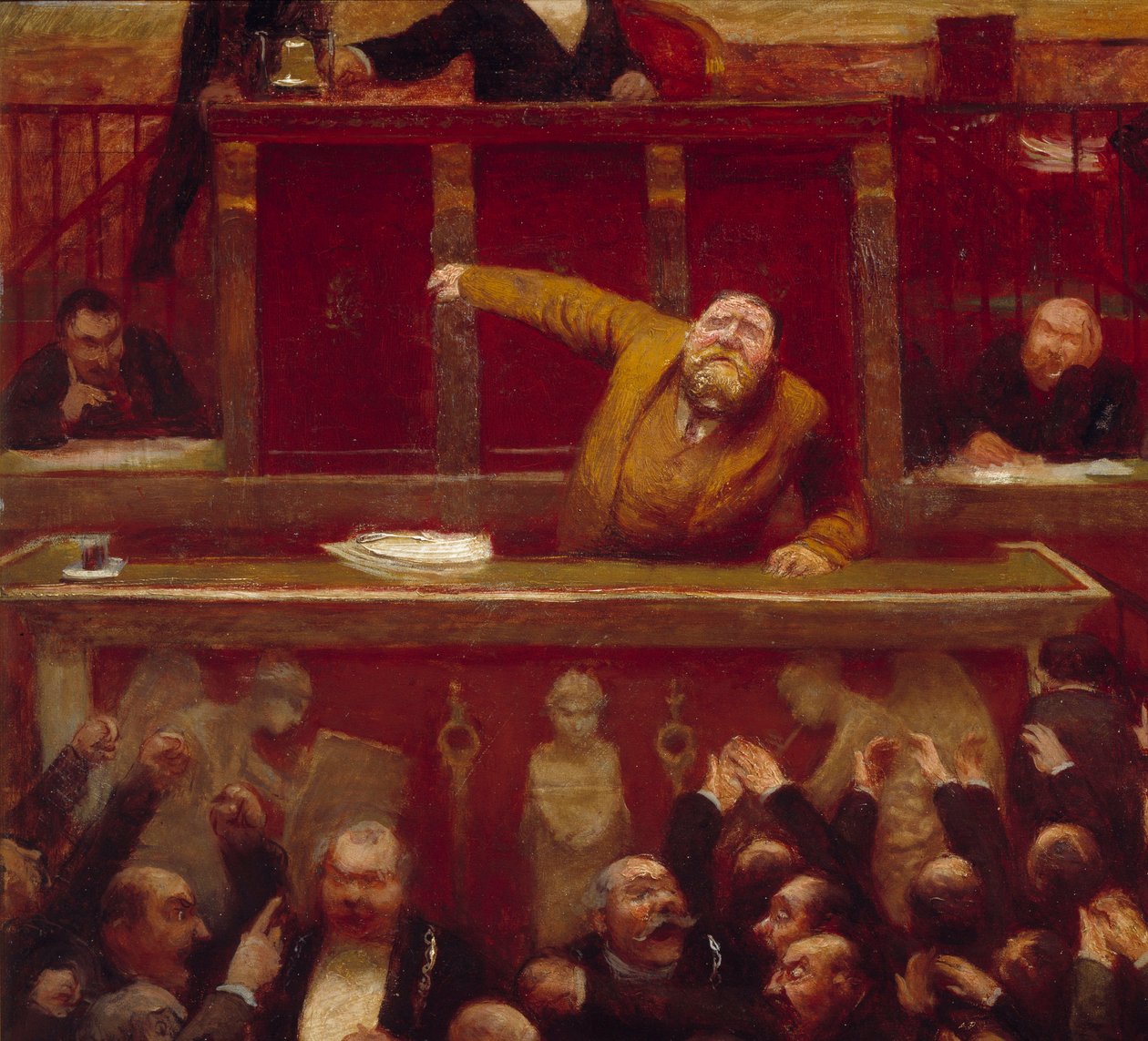 社会主義者の副官ジャン・ジョレス（1859-1914）の副官会議室のギャラリー ジャン・ヴェベール（1868-1928）の絵画の詳細 1903年 パリ、カルナヴァレ美術館 作： ジャン・ヴェーバー