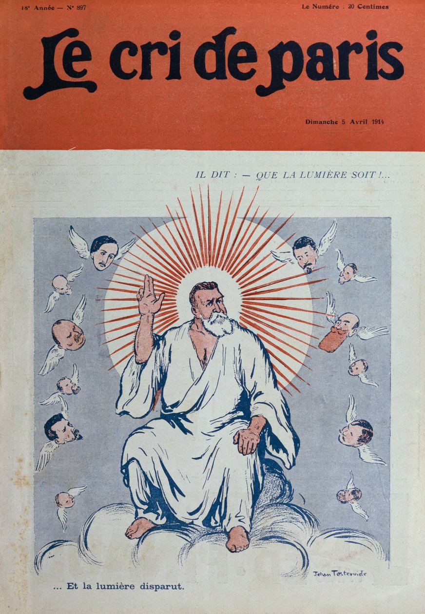 父なる神としてのジャンジョレスの風刺画、「ルクリドパリ」の表紙イラスト、1914年4月5日 作： ジェハン・テスヴイデ
