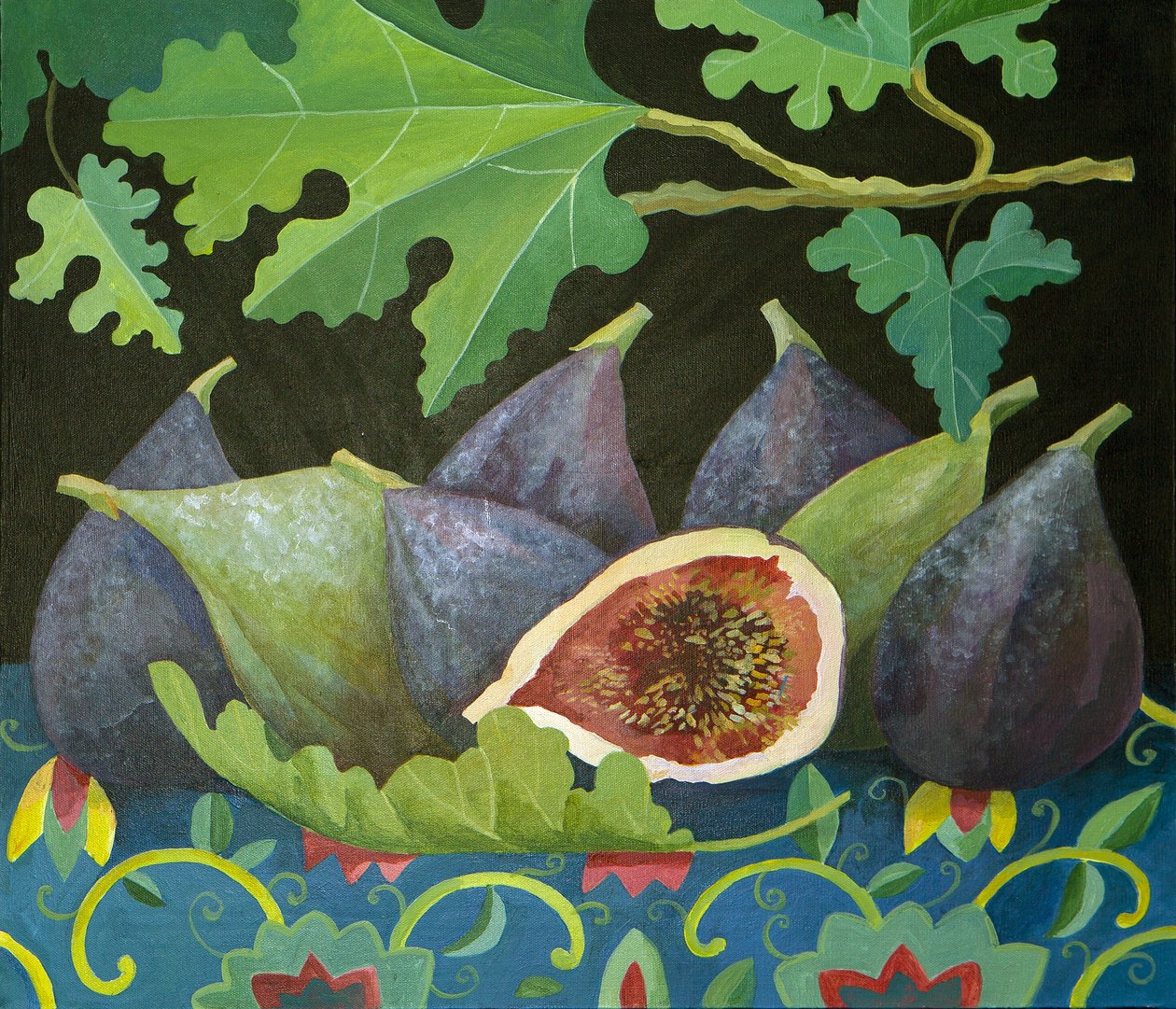 Figs on black, 2014（キャンバスにアクリル絵具） 作： ジェニファー・アボット