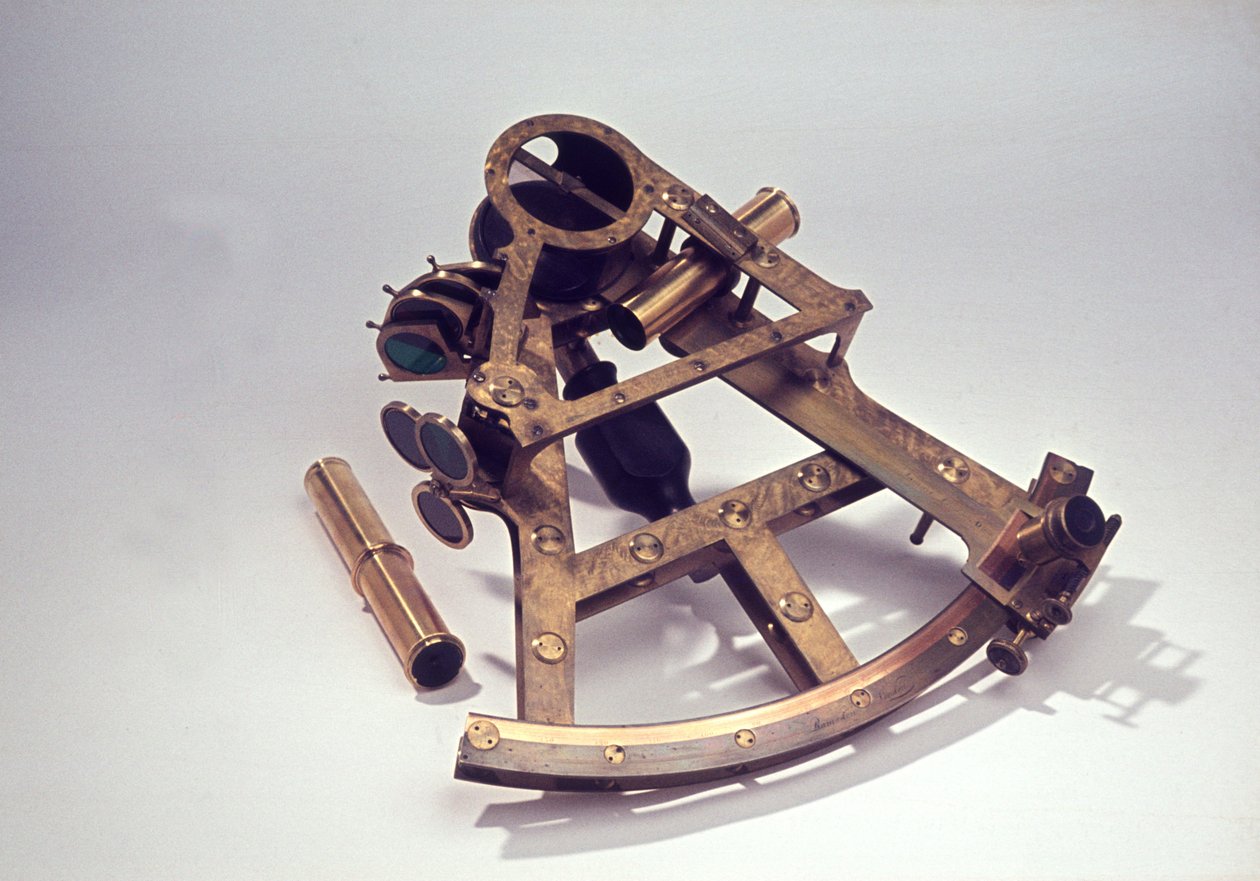 二重フレームの橋六分儀、1780年頃（真ちゅうと木） 作： ジェシー・ラムスデン