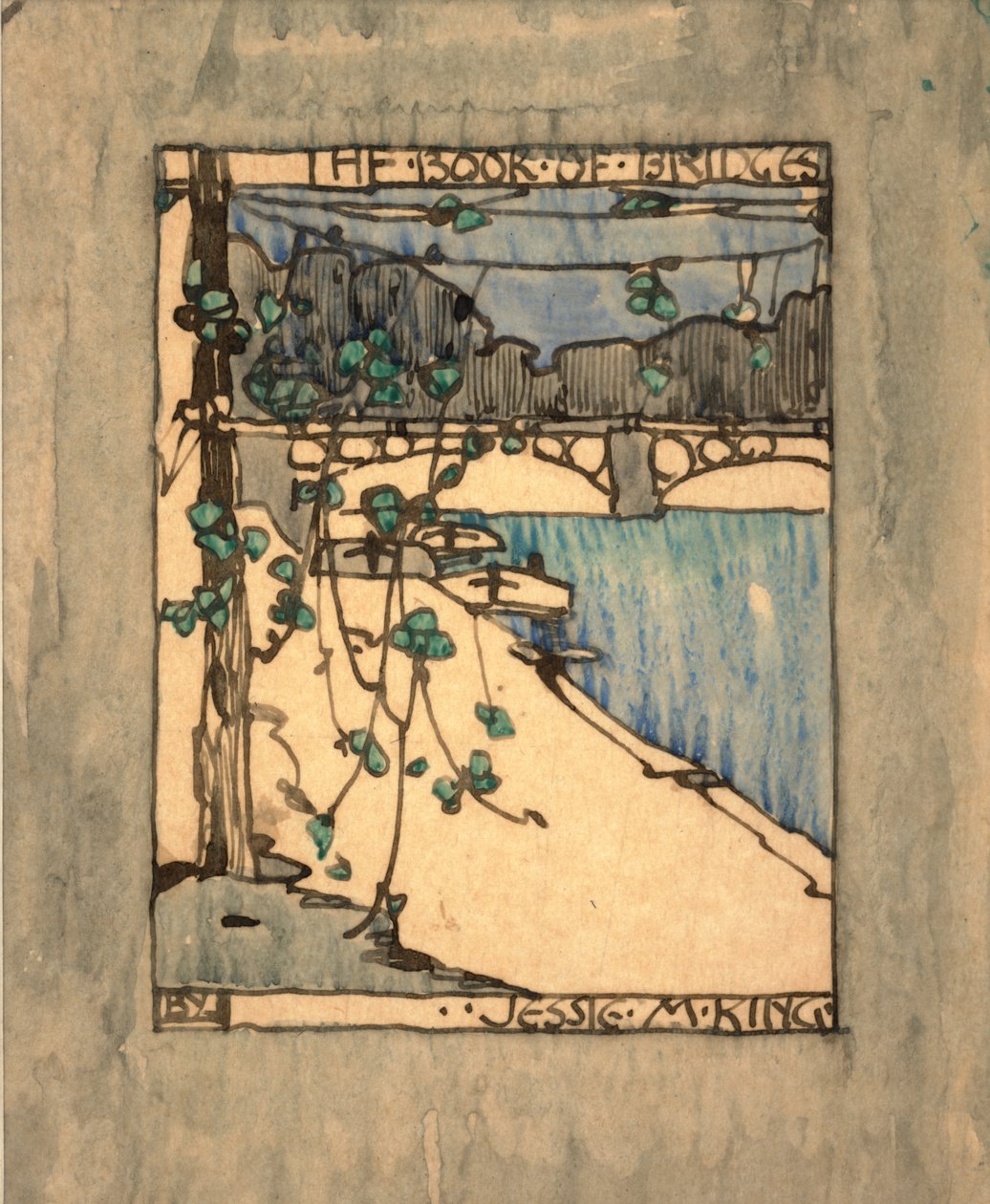 「The Book of Bridges」の口絵、1911年頃（紙に水彩とインク） 作： ジェシーマリオンキング