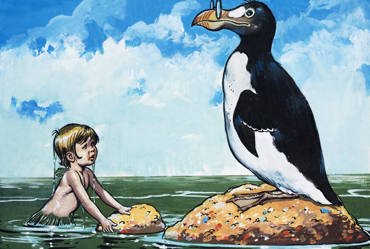 チャールズ・キングズレー作「The Water Babies」より "Boy and A Garefowl"（グワッシュ、紙） 作： ヘスス・ブラスコ