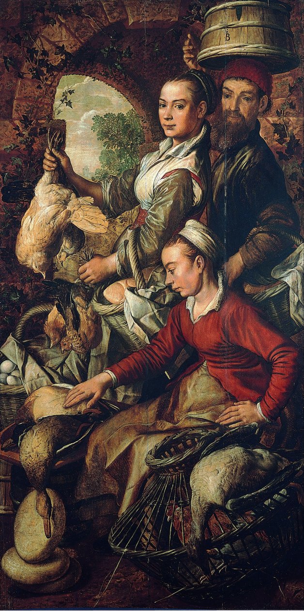 市場シーン、c。 1565年 作： ヨアヒム・ブーケラール