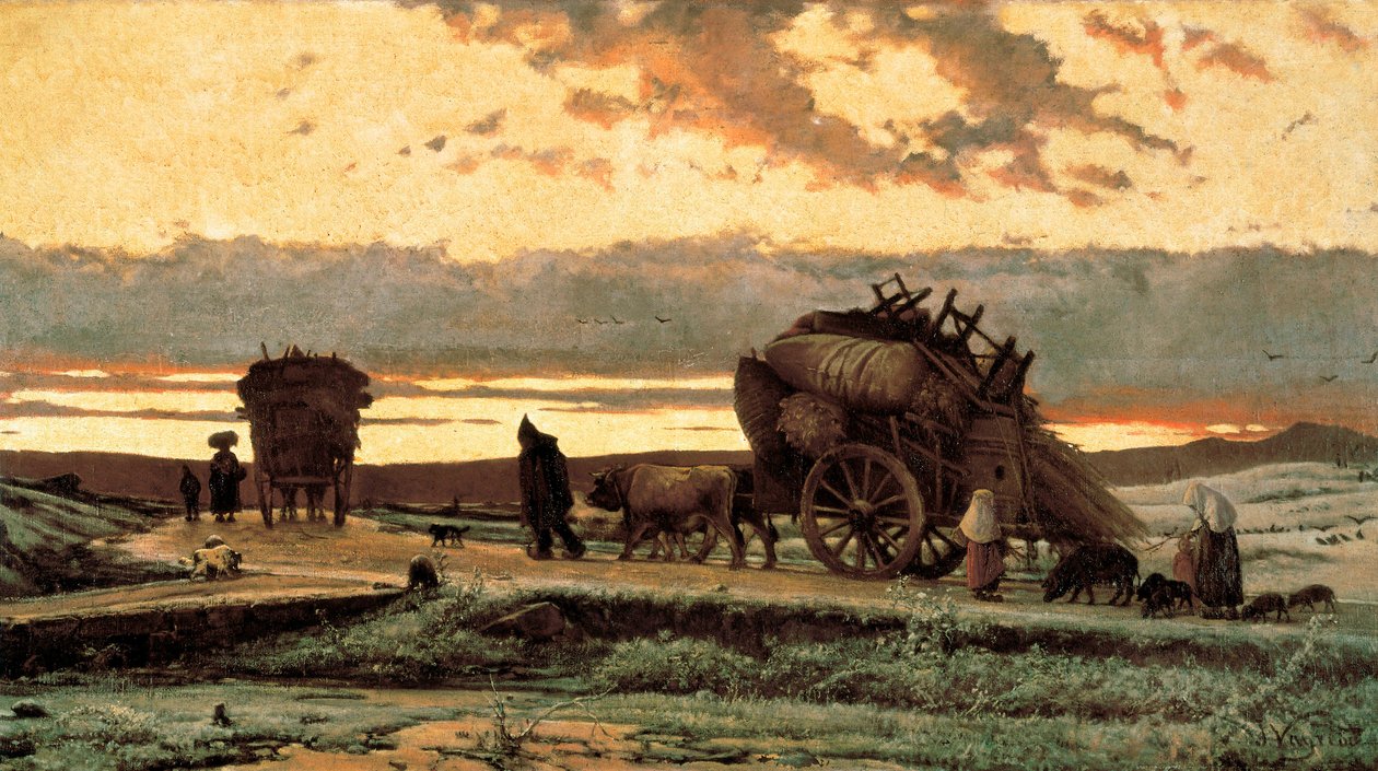 悲しみ。痛み」（または冬）：土地を追われた農民の家族を描いた場面。ジョアキム・ヴァイレダ・イ・ヴィラ（1843-1894）の絵画。1876.バルセロナ。カタルーニャ国立美術館。 作： 