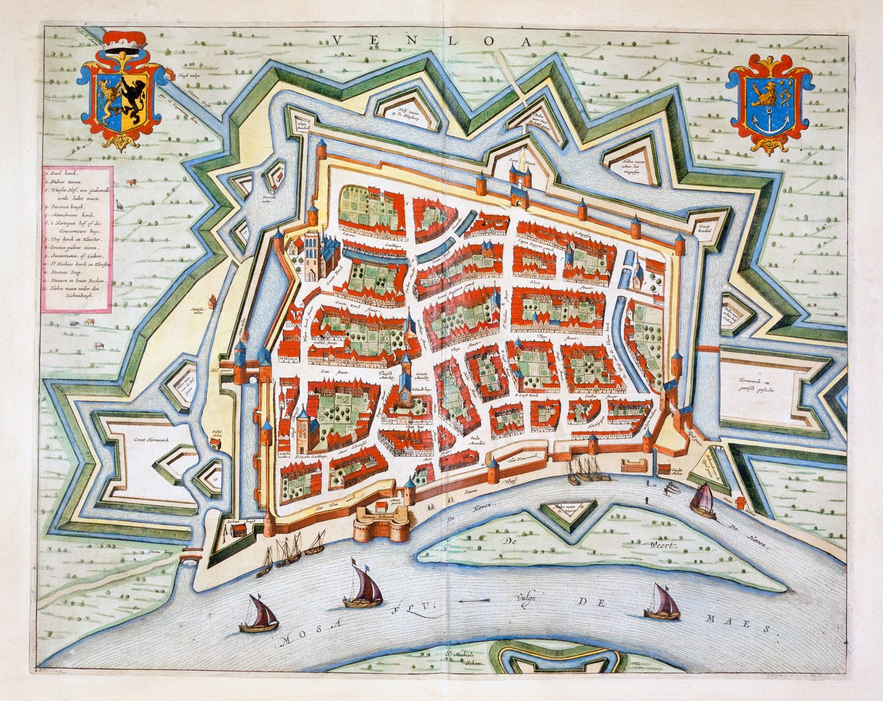 フェンロー、1649年（手彩色の彫刻） 作： Joan Blaeu
