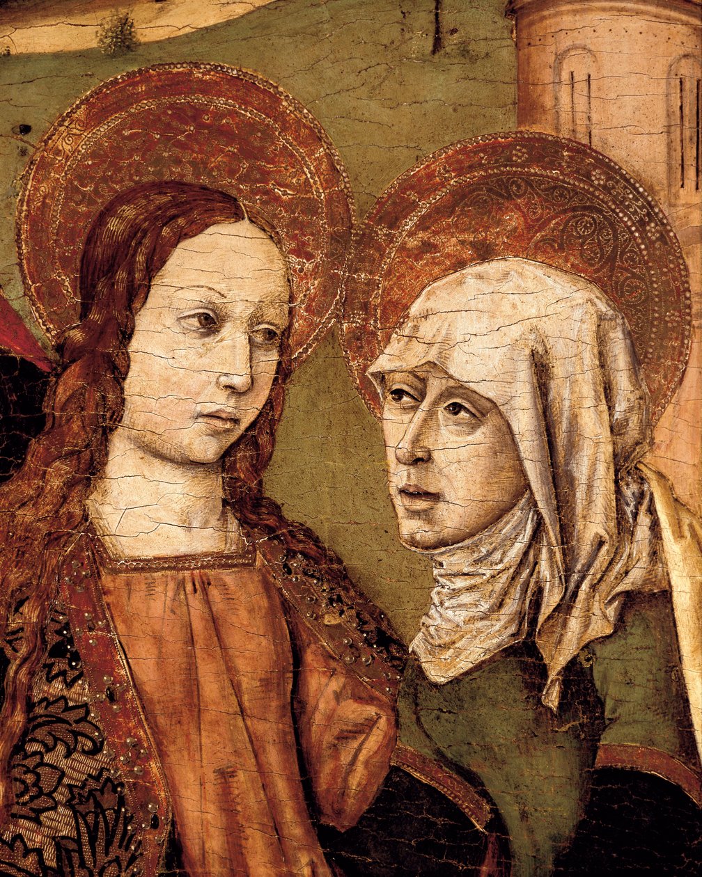 訪問の祭壇画、聖母がエリザベスに会う、詳細、c。 1488-1516（木にテンペラ） 作： ジョアンバルセロナ