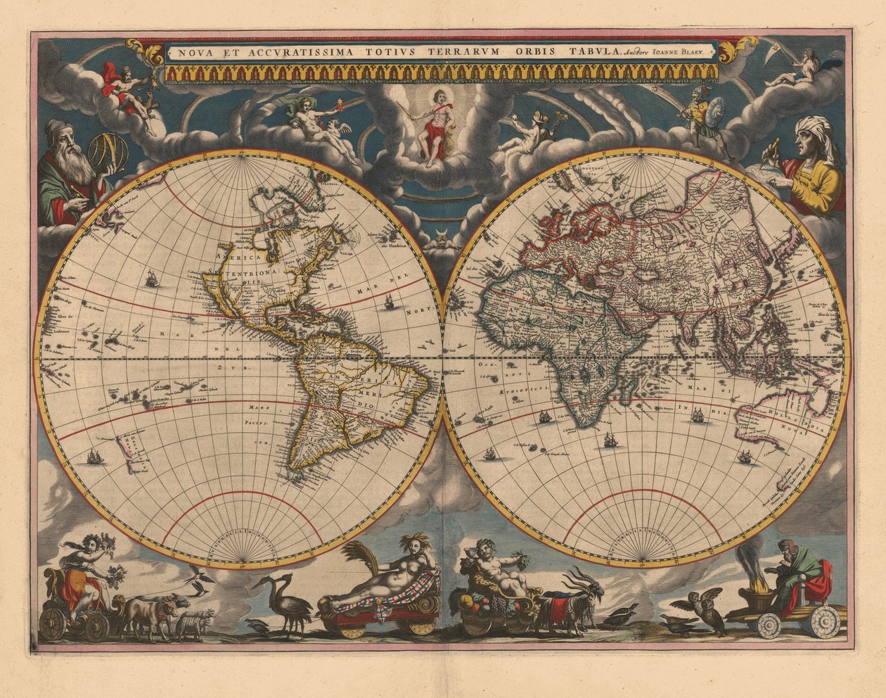 世界の二重半球マップ、1662 作： Joan Blaeu