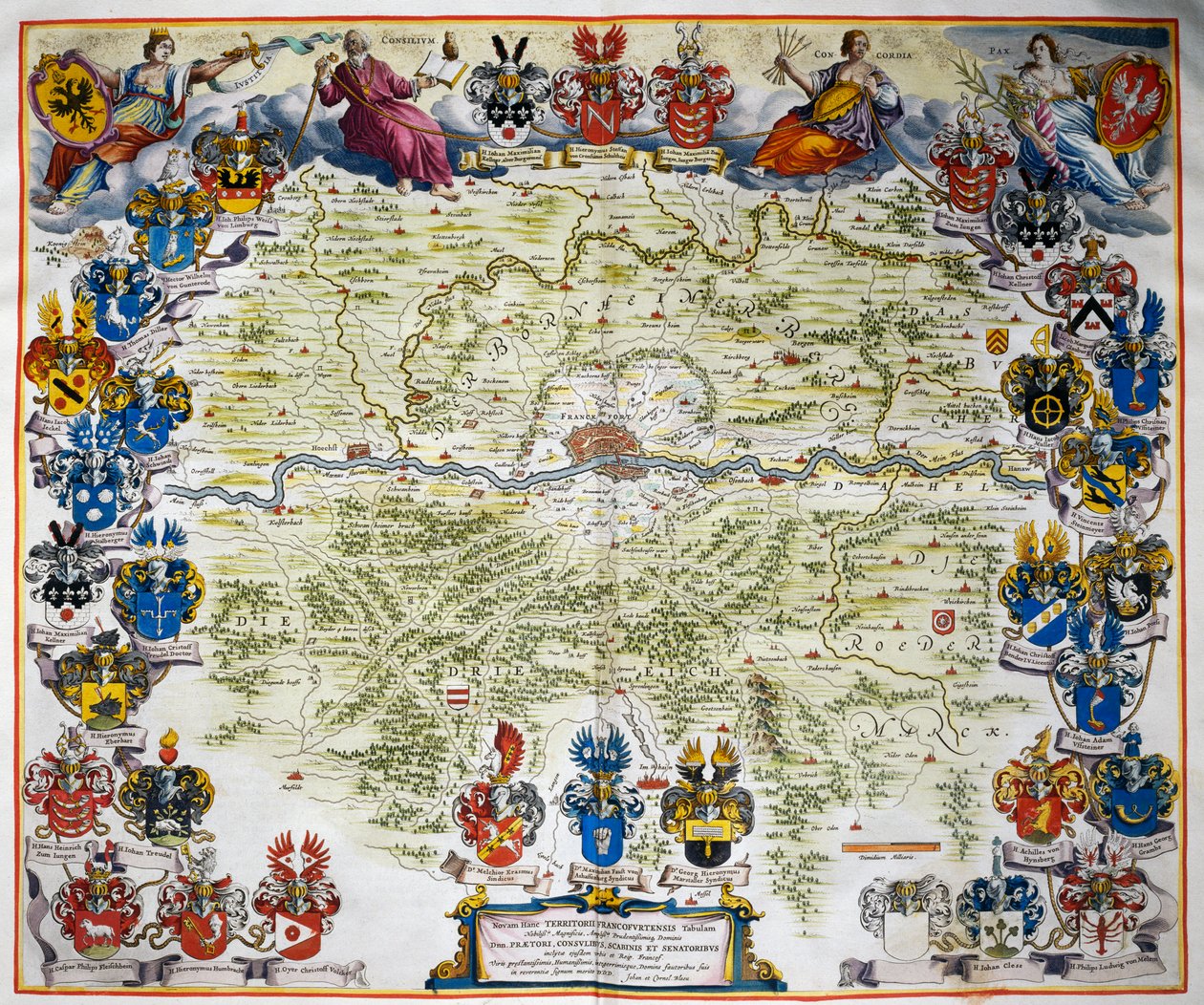 フランクフルトとその領土、Joan Blaeu（1596-1673）による全11巻のアトラス「Atlas Maior」より、第3巻、銅版画、57.5x39cm、アムステルダム 作： Joan Blaeu