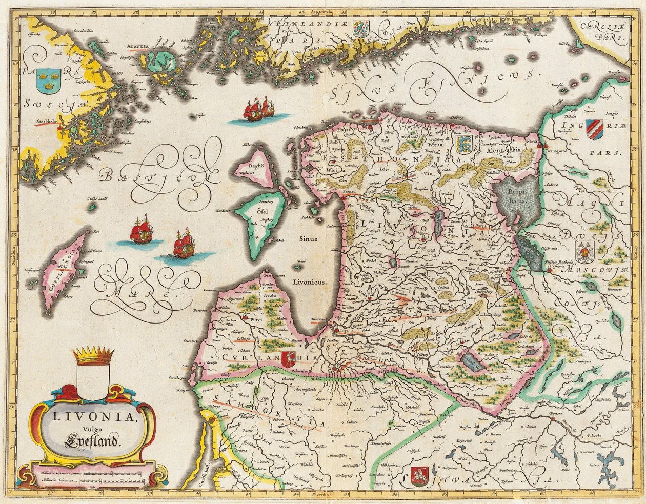 Livonia Map、Vulgo Lyefland、Atlas Maior 作： Joan Blaeu
