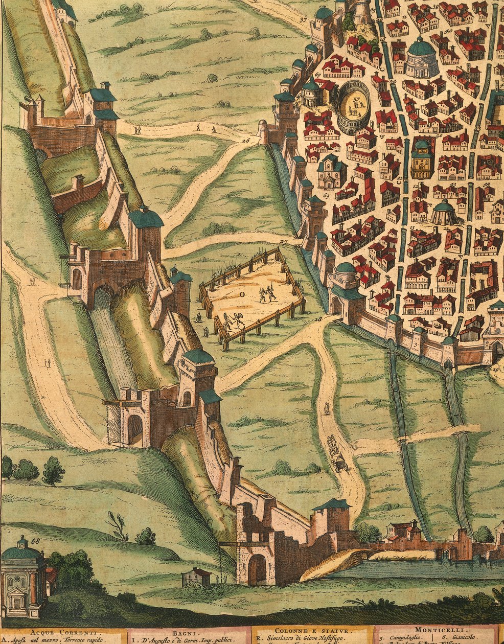 ボローニャの地図、『イタリアの市民生活と提督生活』（Theatrum civitatum et admirandorum Italiae）より、Joan Blaeuによる詳細な彫刻。 作： Joan Blaeu