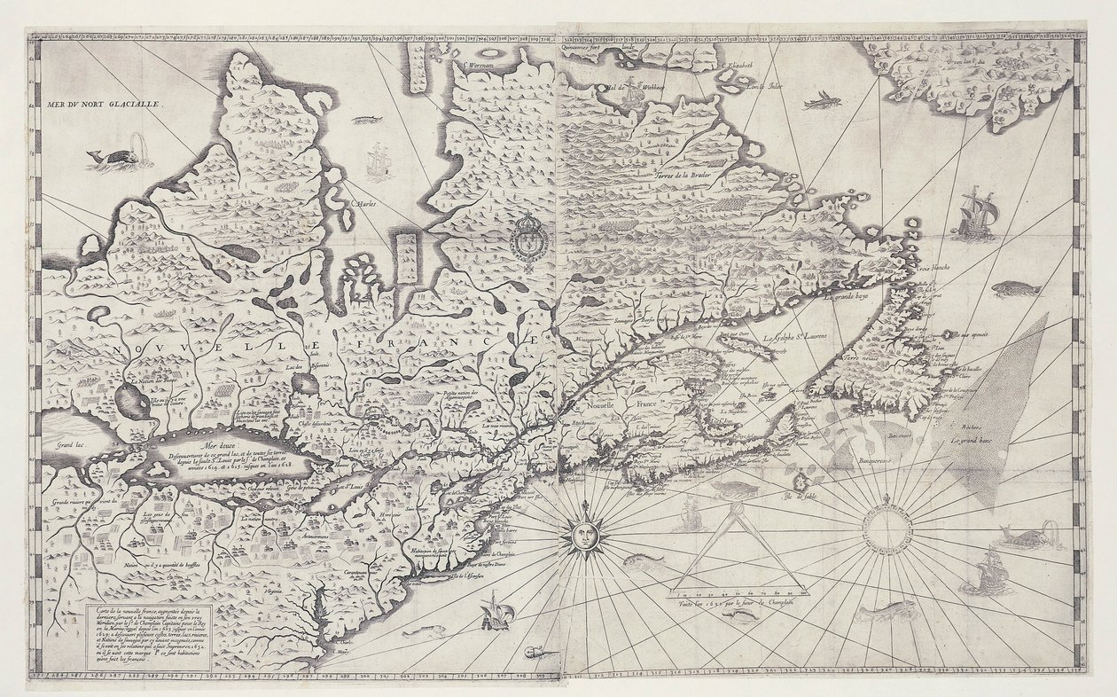 サミュエル・ド・シャンプランが測量したカナダの地図。 作： Joan Blaeu