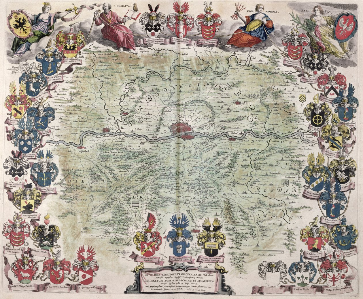 フランクフルトとその周辺地域の地図、「Nova Hanc Territori Francofurtensis Tabulum」、1649 作： Joan Blaeu