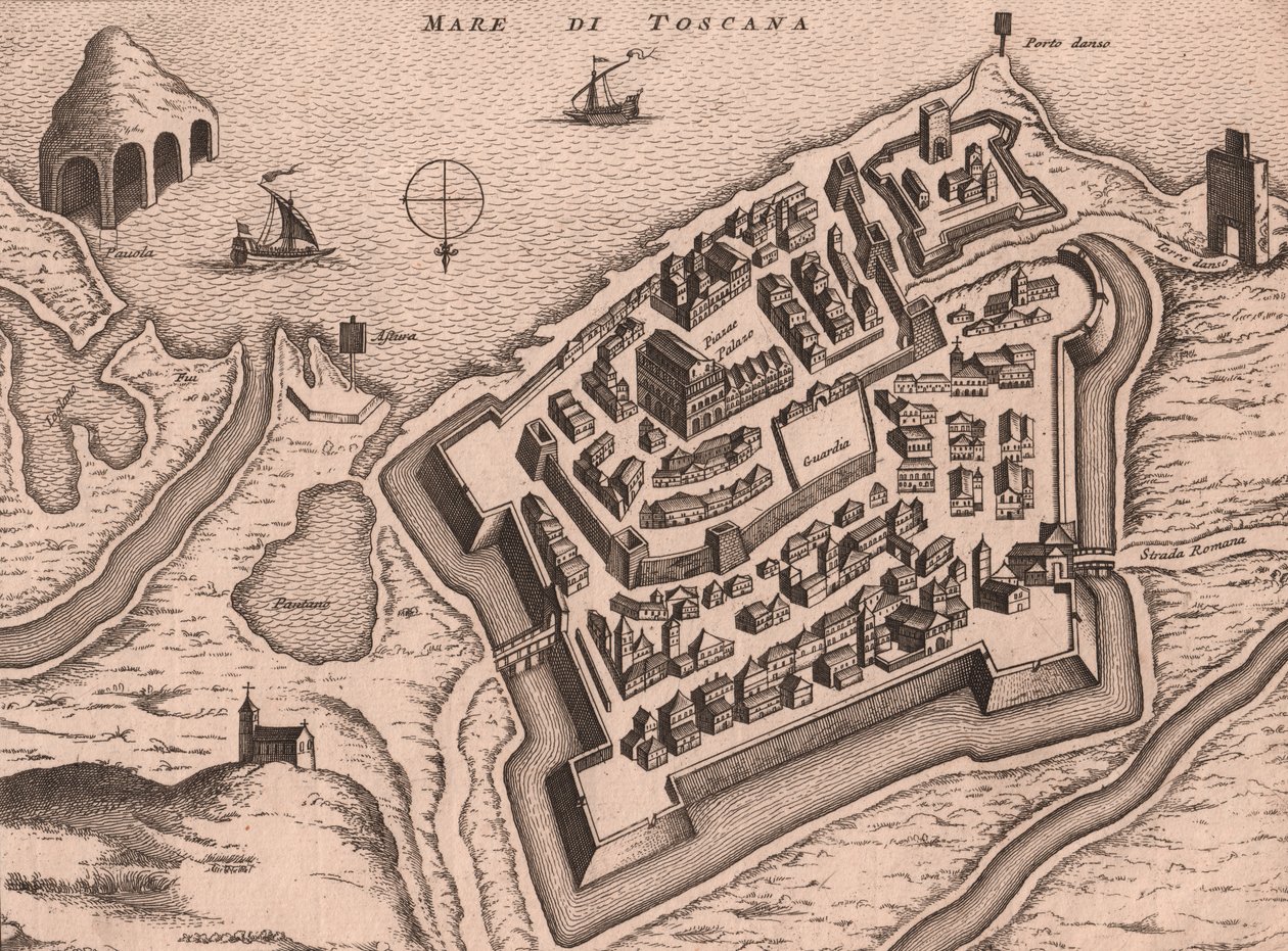 イタリア、ラツィオ州、ネットゥーノの地図、銅版画、約248x198cm 作： Joan Blaeu