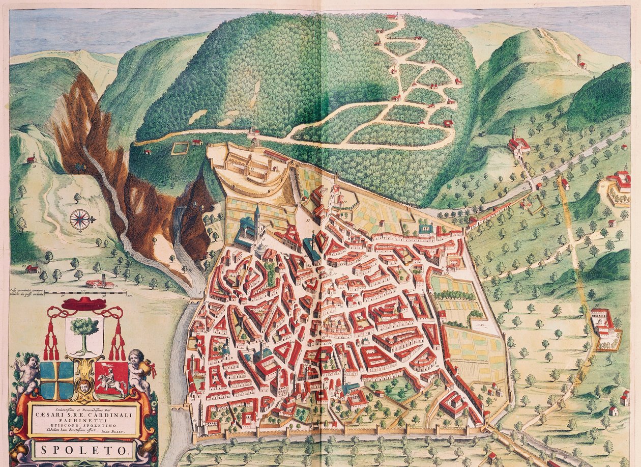 スポレートの地図（ジョアン・ブラウの『イタリアの市民と首長のための地図』より）、彫刻 作： Joan Blaeu