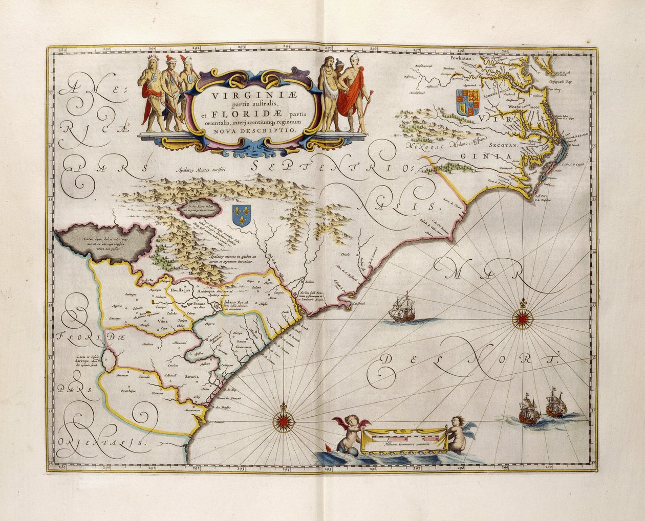 バージニア州とフロリダ州の地図、1667年 作： Joan Blaeu