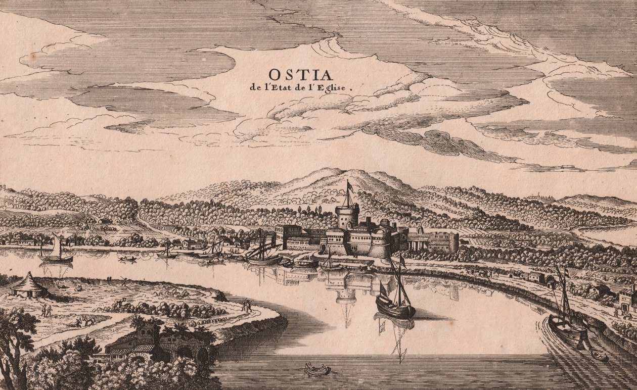 イタリア、ラツィオ州、オスティアの街と港の透視図、銅版画、約278x173cm 作： Joan Blaeu