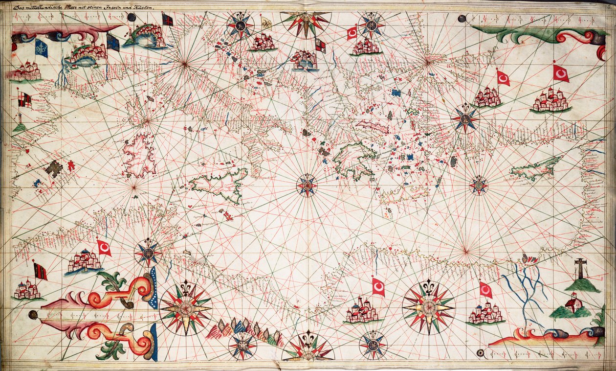 地中海海図 1640年頃（ベラム） 作： ジョアン・オリバ