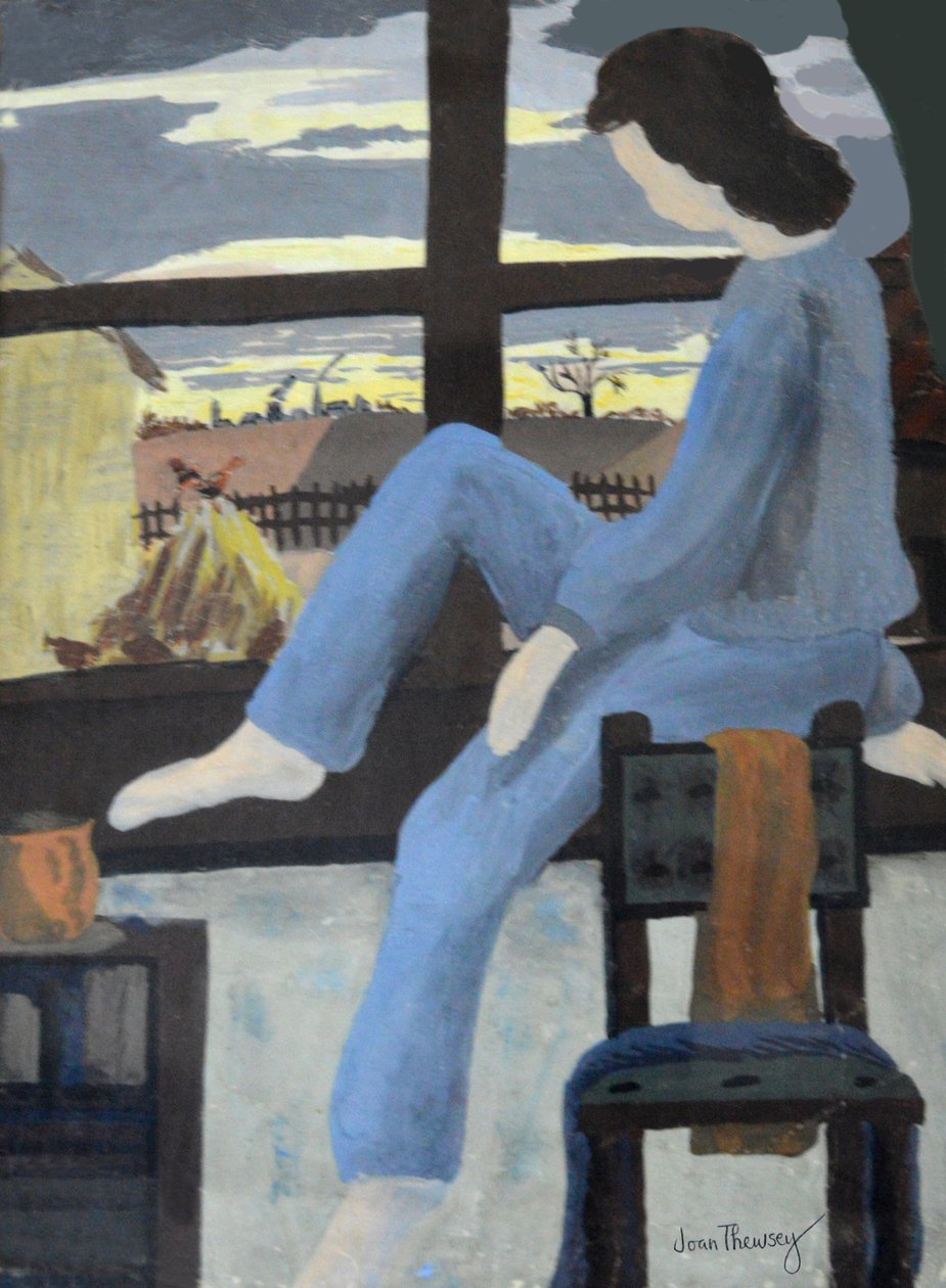 夜明けを見ている少女、1950、（ガッシュ） 作： Joan Thewsey