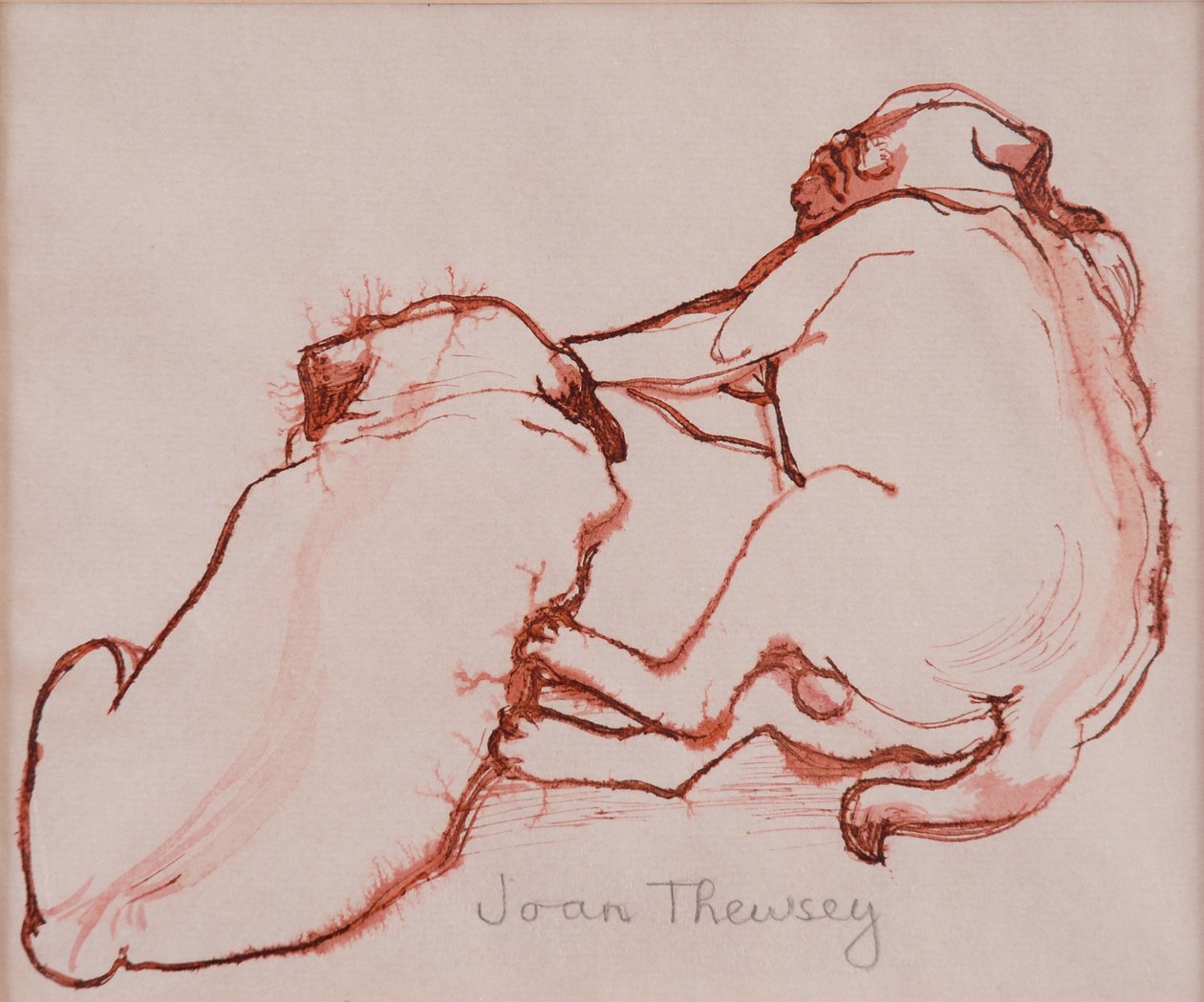 2人のパグの子犬、兄弟、2005年（湿紙にインク） 作： Joan Thewsey