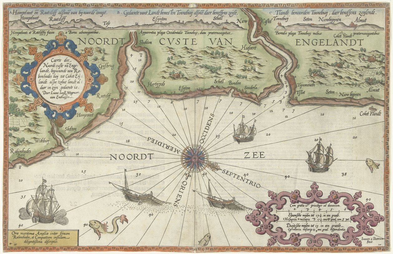 ニューカッスル・アポン・タイン近郊のイングランド北部沿岸の地図 作： Joannes van Doetecum
