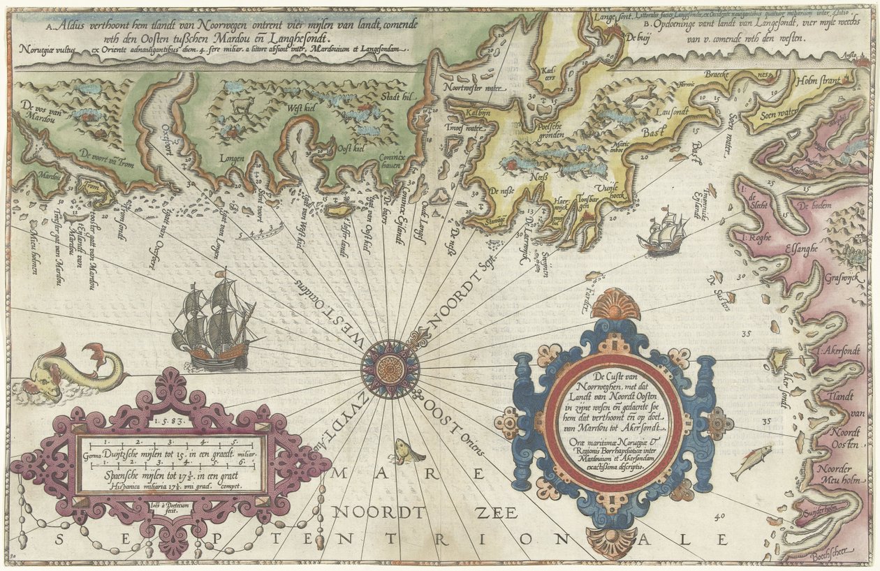 メルドイとウッデバラの間のノルウェーとスウェーデンの海岸の地図 作： Joannes van Doetecum