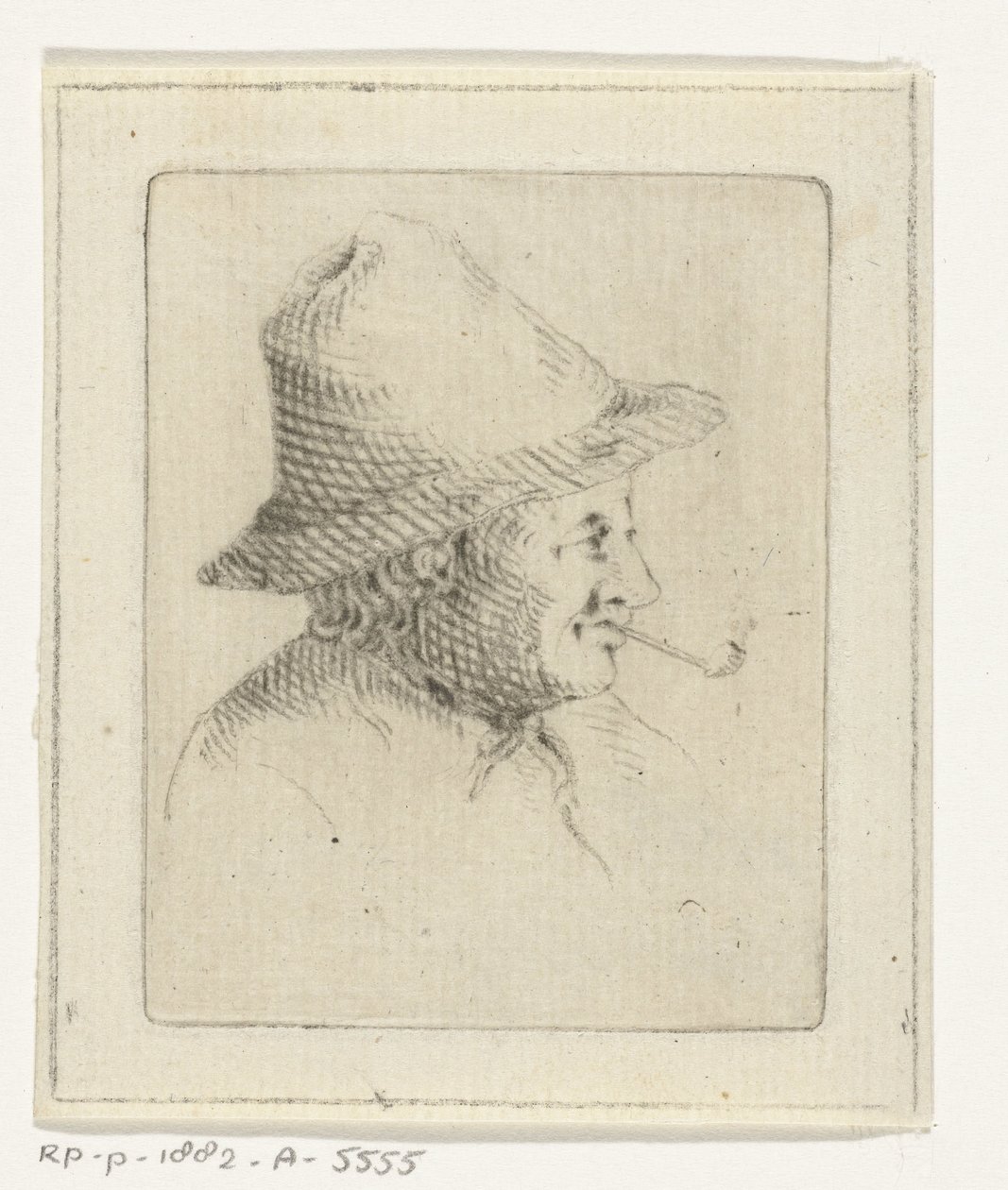 帽子とパイプを持った農夫の胸像、横顔 作： Joannis Jacobus Bijlaert