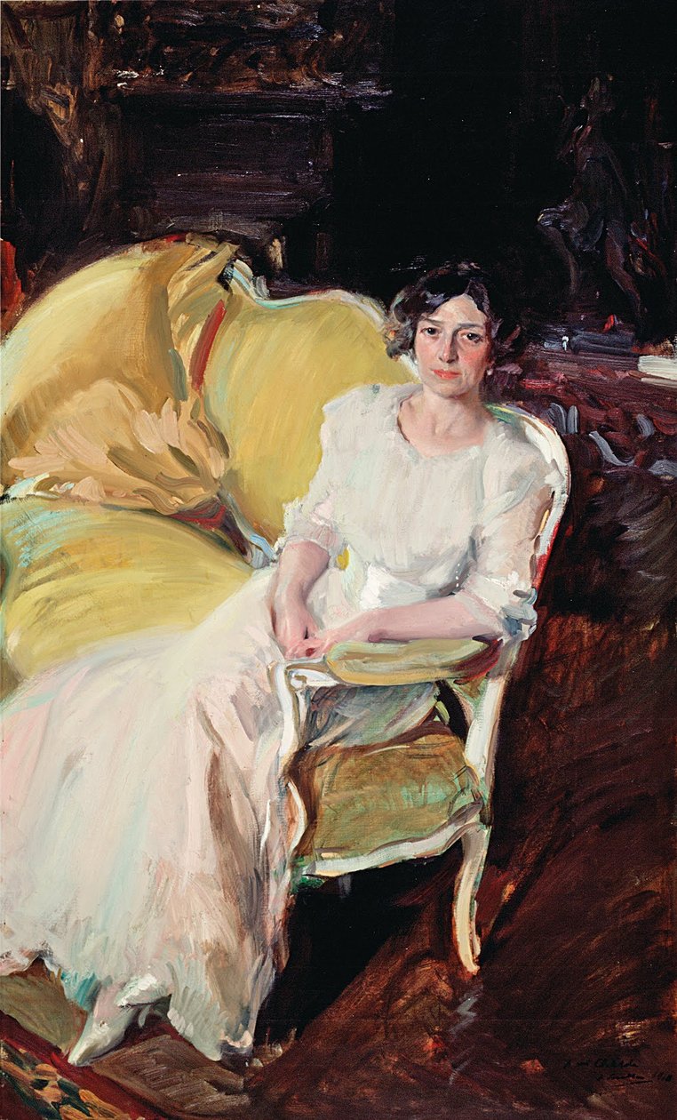 ソファに座っているクロティルド 作： JoaquínSorolla