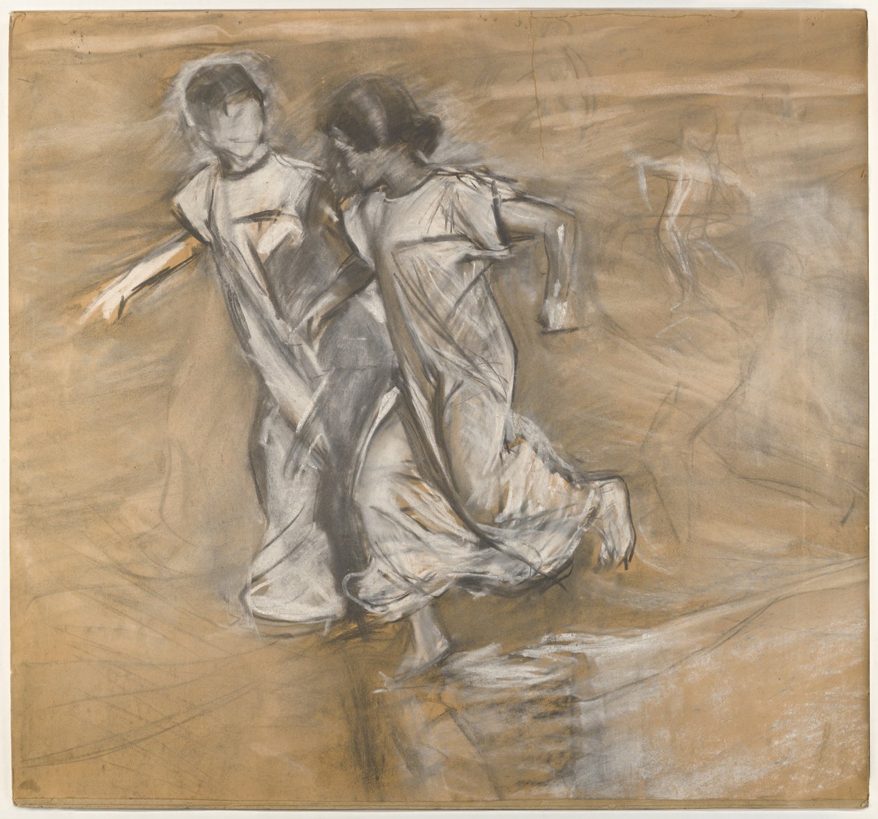 Untitled（Two Girls in White Running Arm in Arm）（チャコール、グラファイト、ホワイトパステル） 作： JoaquínSorolla