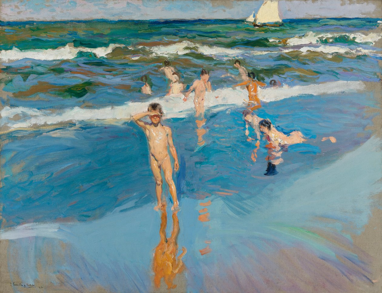 子供、海、バレンシアビーチ 作： JoaquínSorolla