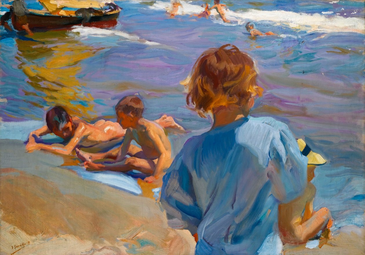 ビーチ、バレンシアの子供 作： JoaquínSorolla