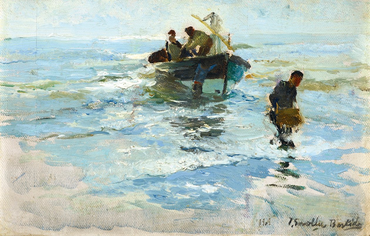 ボートを拾う、バレンシアビーチ 作： JoaquínSorolla