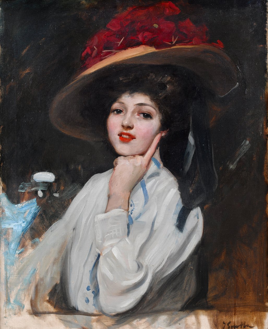 帽子をかぶった若い女性の肖像画は、ラクエルメラー 作： JoaquínSorolla