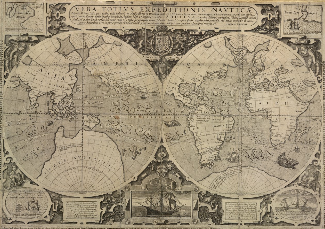 1577 年から 80 年にかけてのドレイクの世界航海、航海遠征全体の真の説明 作： ヨドクスホンディウス
