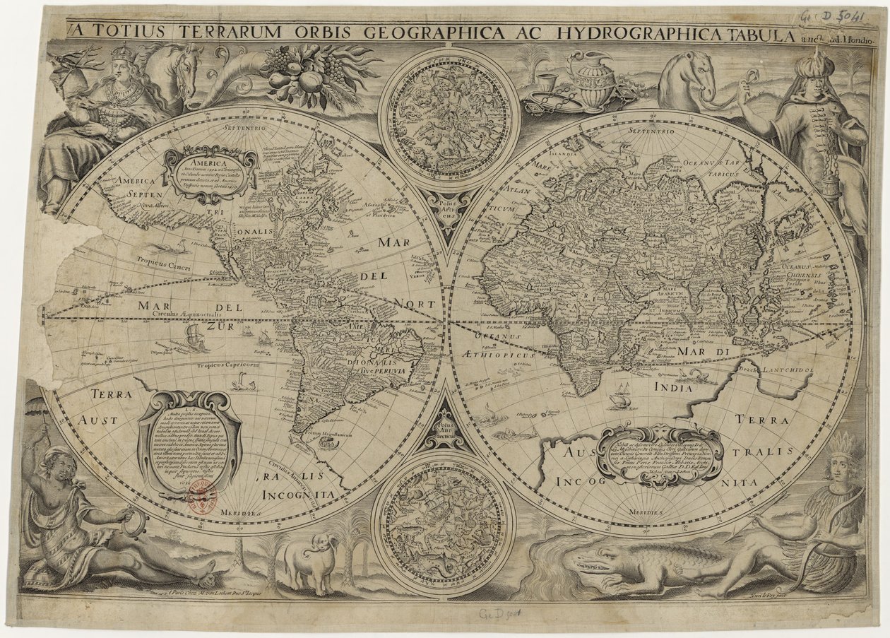 全世界の新しい地図Galion Map of the world、1631 作： ヨドクスホンディウス